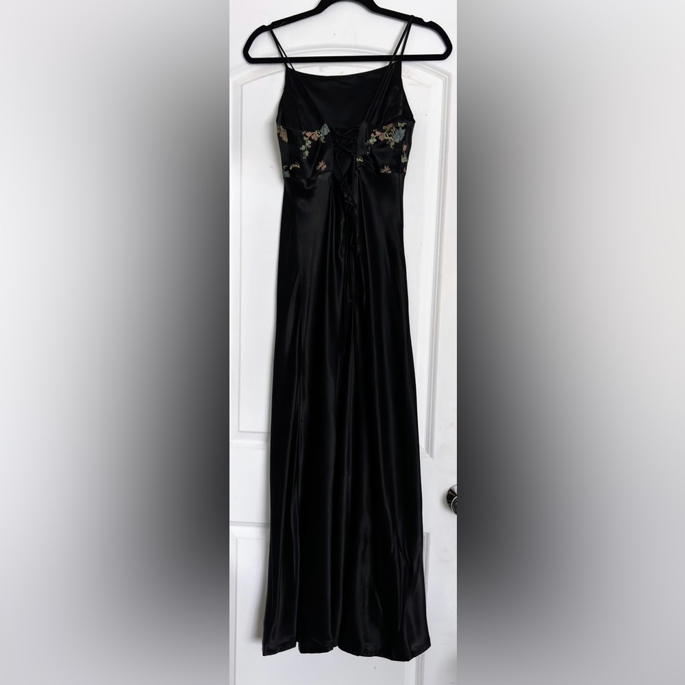 Y2K vintage satin oriental Asian lace up black dress party sz S/M - Picture 7 of 15